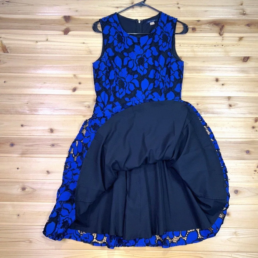 Tommy Hilfiger Dress Womens 4 Blue and Black Floral Lace Fit and Flare Dress